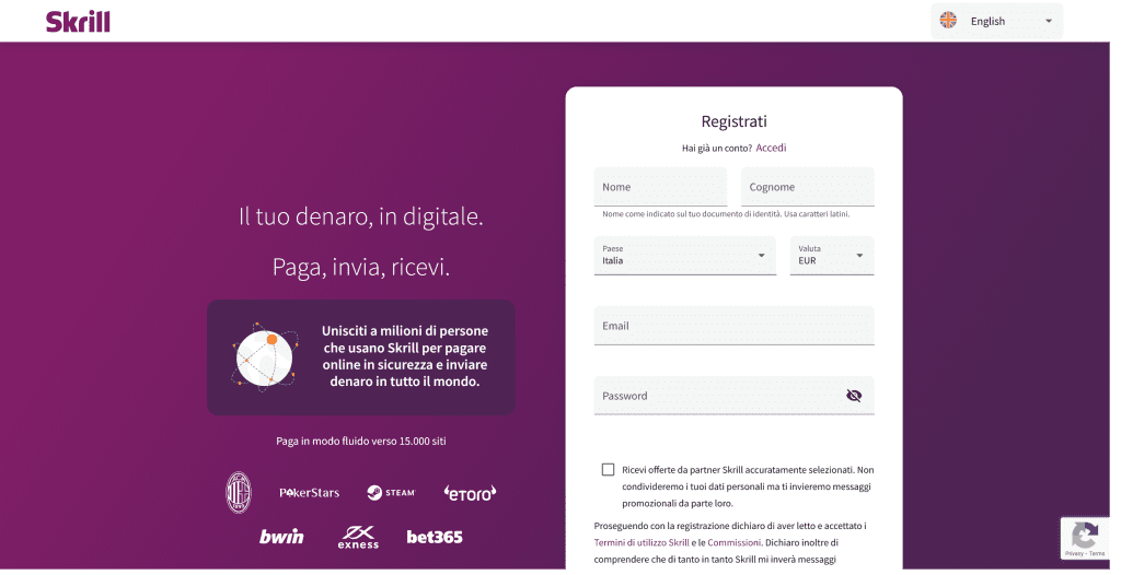 Registrazione Skrill